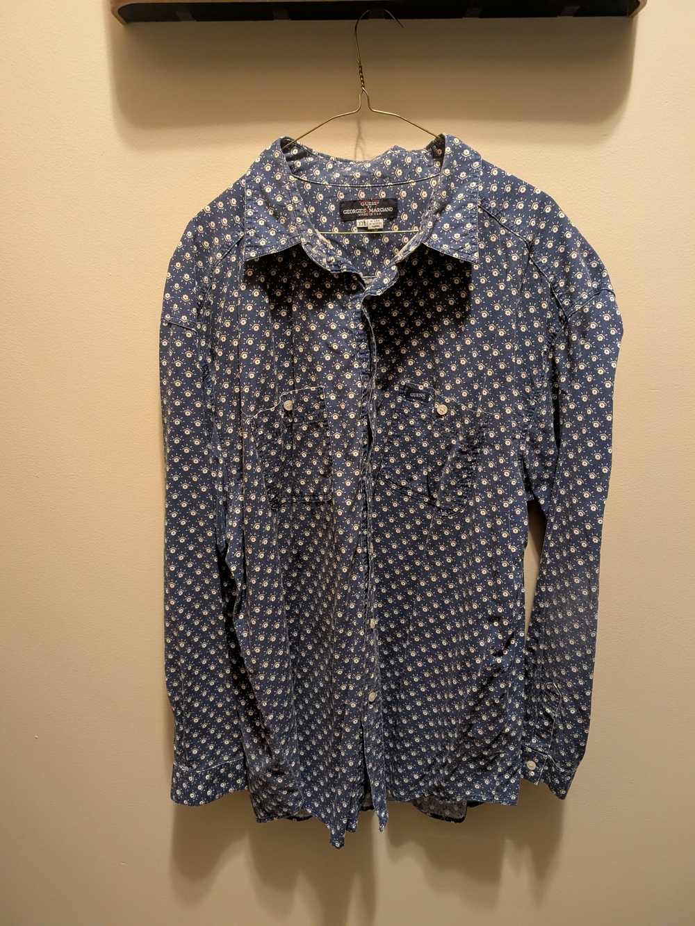 Guess Men’s Blue Micro Floral Button-Down Shirt (Vintage)
